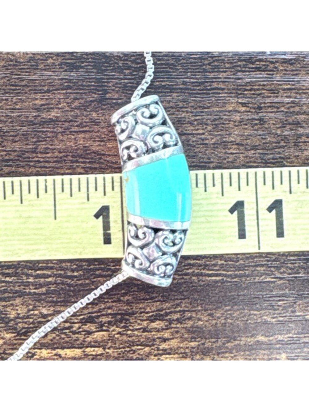 Turquoise & Sterling Silver 925 Scroll Slide Pendant Necklace Size 18" Length - Picture 12 of 13